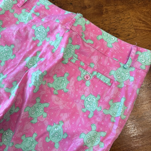 Vintage Lilly Pulitzer "Tortoise and Hare" Pink & Green Turtle Cropped Pants 8 - Picture 7 of 8